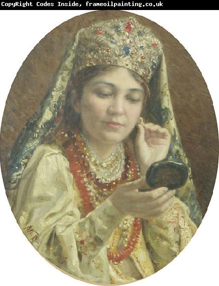 Vladimir Makovsky Young Lady Looking into a Mirror